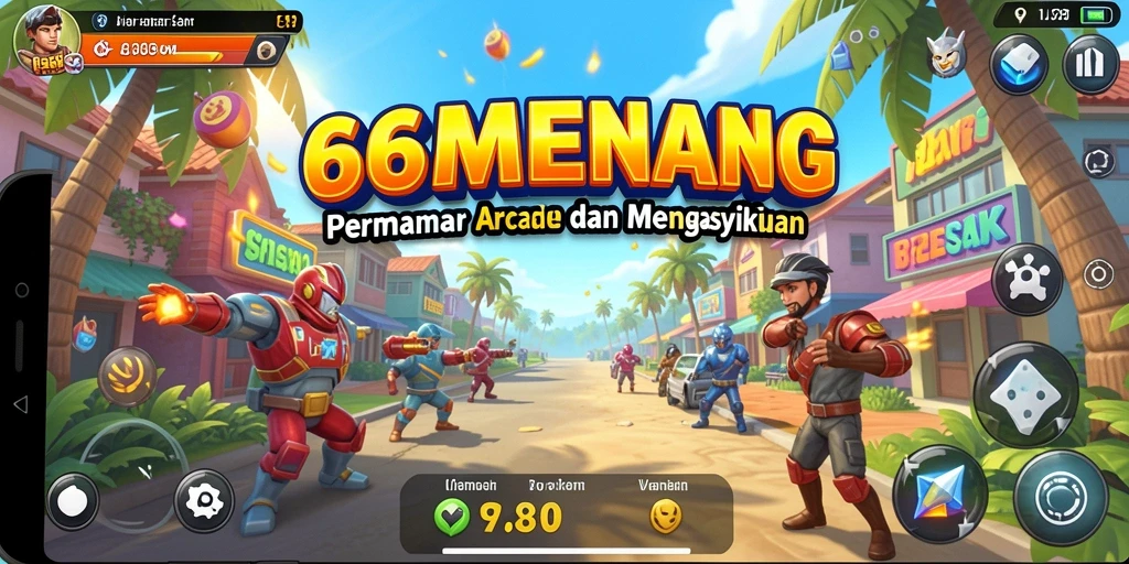 Tampilan gameplay atraktif 66MENANG dengan tantangan Arcade seru.