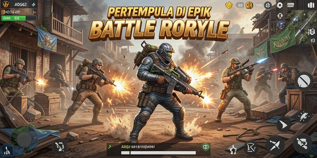 Tampilan aksi seru dalam game Battle Royale ADG62.