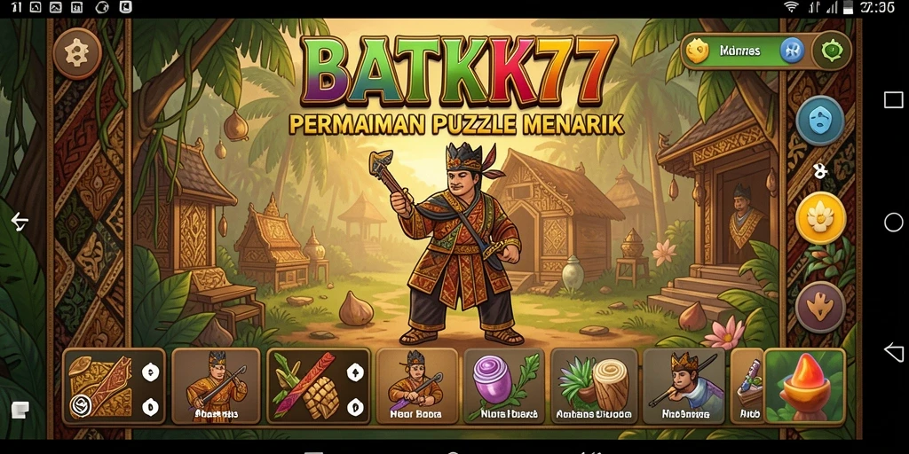Tampilan gameplay <strong>BATIK77</strong> dengan pola batik yang menawan.