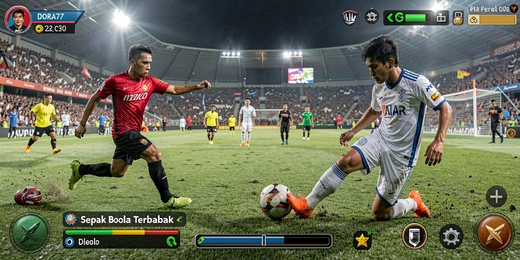 Tangkapan layar gameplay DORA77 dengan suasana pertandingan sepak bola.