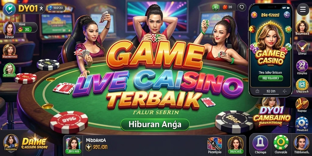 Screenshot gameplay DY01 menampilkan dealer langsung dan suasana kasino yang mendebarkan.