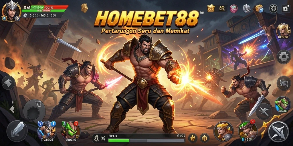 Screenshot HOMEBET88 menampilkan pertarungan seru di arena.