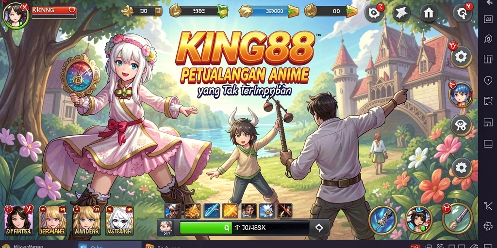 Tampilan gameplay KING88 yang penuh aksi dan karakter Anime yang menarik.