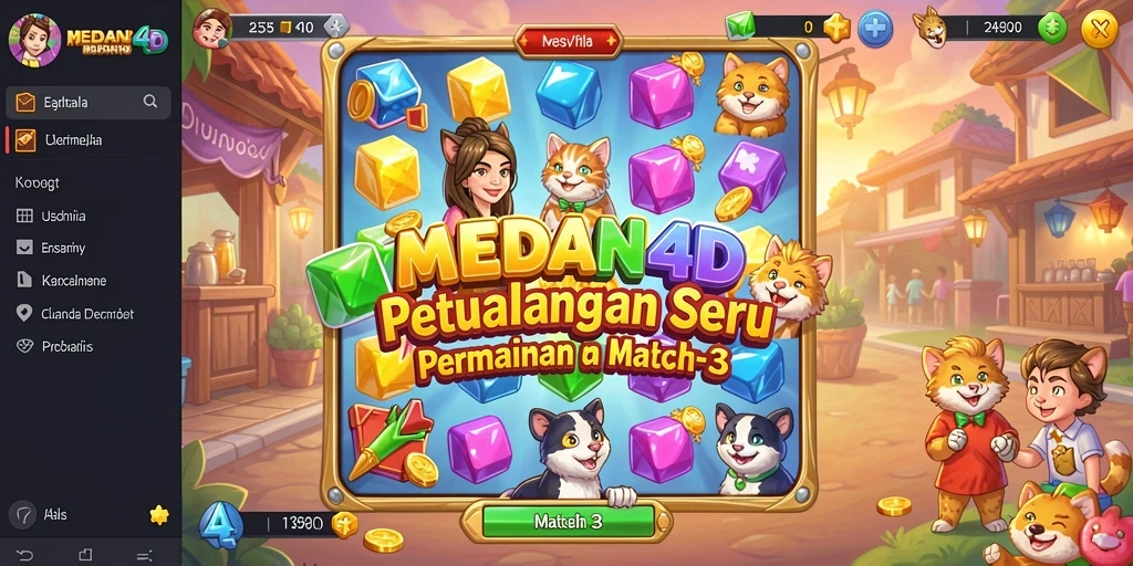 Screenshot menunjukkan gameplay seru dalam MEDAN4D dengan tantangan Match-3.