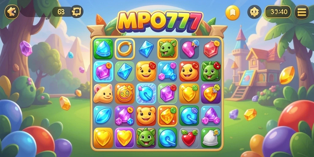 Tampilan menarik dari gameplay MPO777 dengan aksi mencocokkan item.