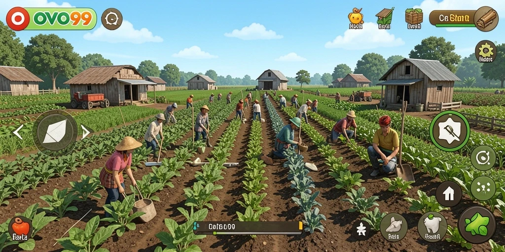 Tangkapan layar OVO99 menunjukkan gameplay pertanian yang menarik.