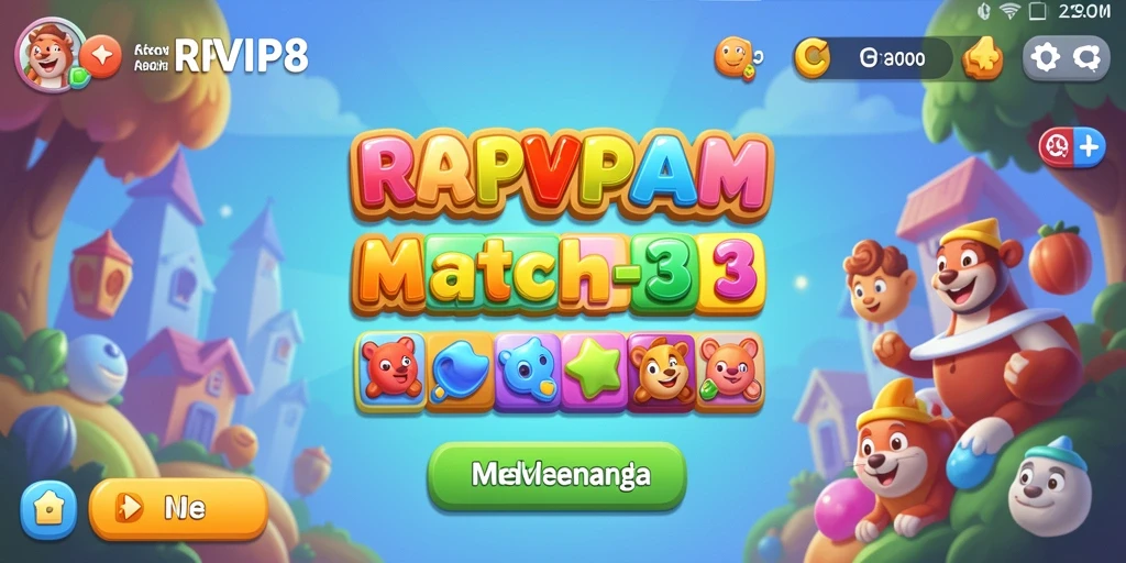 Gameplay Match-3 yang menarik dengan grafis cerah dan karakter lucu.